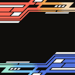 Wall Mural - Fu8turistic Mechanical Industrial Red and Blue Bold Frame Template on Black Background, Pixel Art Style