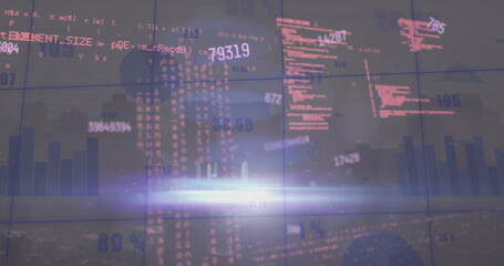 Wall Mural - image of data processing over cityscape