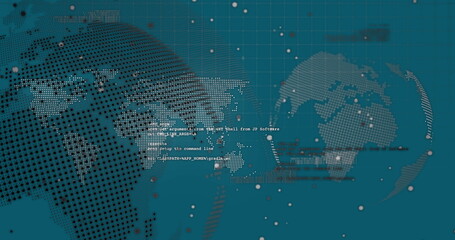 Wall Mural - image of data processing and globe over blue background