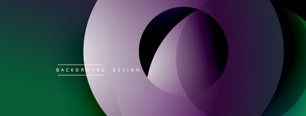Fototapete - Abstract design features overlapping circles, gradient colors. Dark background enhances visual depth, modern aesthetic.
