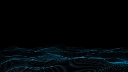 Poster - Technology blue wave background in motion on black background