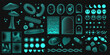 © Cimeries - Retro geometric futuristic elements for design in neon blue color. Abstract y2k shape aesthetic set. Cyberpunk icons in psychedelic rave style.