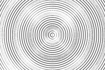 Poster - Radial halftone gradient background. Dotted concentric texture with fading effect. Black and white circle shade wallpaper. Grunge rough vector. Monochrome backdrop