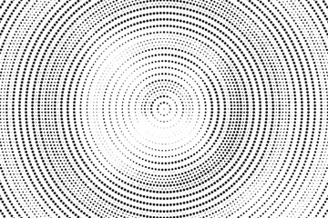 Poster - Radial halftone gradient background. Dotted concentric texture with fading effect. Black and white circle shade wallpaper. Grunge rough vector. Monochrome backdrop