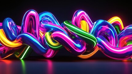 Wall Mural - Dynamic neon ribbons in motion, abstract tech-inspired background with energy flow
