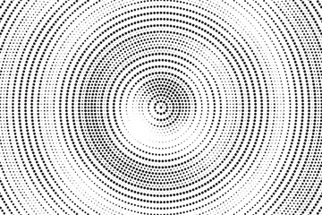 Aufkleber - Radial halftone gradient background. Dotted concentric texture with fading effect. Black and white circle shade wallpaper. Grunge rough vector. Monochrome backdrop