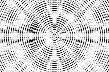 Aufkleber - Radial halftone gradient background. Dotted concentric texture with fading effect. Black and white circle shade wallpaper. Grunge rough vector. Monochrome backdrop