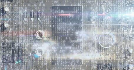 Wall Mural - image of falling digital data processing over grey background
