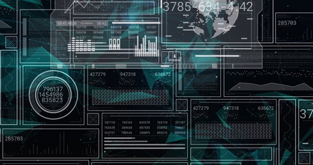 Wall Mural - image of globe and data processing on black background