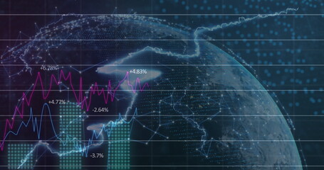 Wall Mural - image of data processing and globe on black background