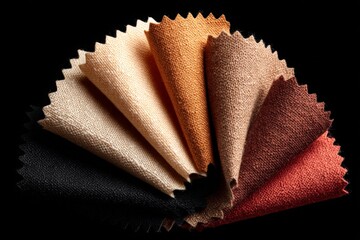 Aufkleber - Variety of textured fabric swatches arranged in a fan shape on a black background