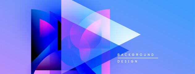 Fototapete - Abstract geometric shapes overlap, creating vibrant blue purple gradient. Modern design suggests technology, innovation, energy.