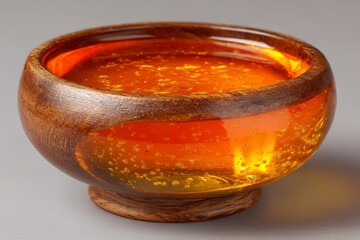 Poster - Rich amber resin in a wooden bowl showcasing natural beauty and texture for art and design