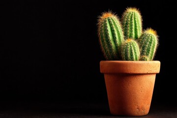 Leinwandbilder - Cactus arrangement in a terracotta pot displayed against a dark background for an elegant interior aesthetic