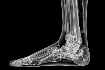 Poster - Detailed X-ray view of a human ankle and foot highlighting bones and joint structure for educational purposes