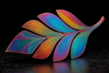 Aufkleber - Colorful leaf showcasing vibrant iridescence on a dark background during a close-up capture