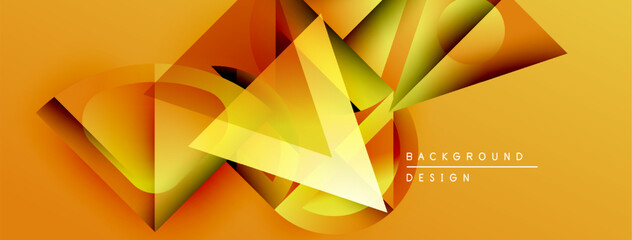 Fototapete - Abstract geometric shapes overlap, creating dynamic orange, yellow composition. Modern design elements suggest movement, depth.