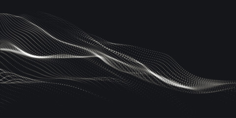 Wall Mural - abstract background with dynamic black and white wave. futuristic dotted wave of bright particles on