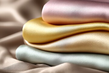 Poster - Delicate silk fabrics in various hues arranged on soft background