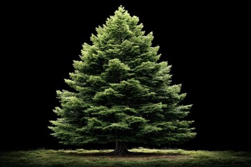 Poster - Majestic conifer tree standing tall against a dark backdrop in a serene natural setting