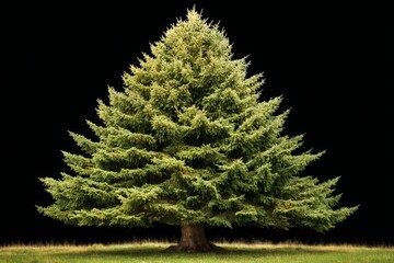 Poster - Majestic evergreen tree standing tall in a lush green meadow under clear sky