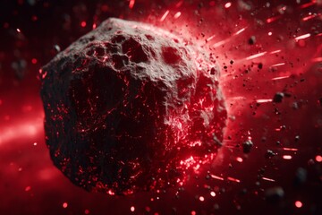 Aufkleber - Asteroid moving through space with glowing red trails and debris in a dynamic cosmic setting