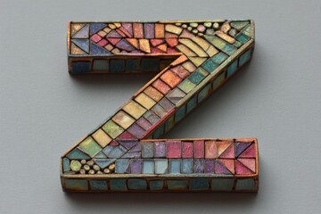 Aufkleber - Colorful mosaic letter Z displayed on a neutral background highlighting artistic craftsmanship and detail