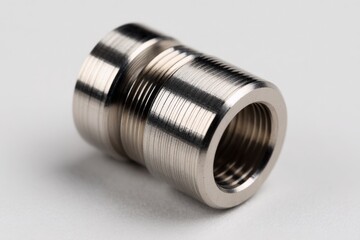Poster - Metal fitting designed for plumbing applications, showcasing precise threading and sleek finish in close-up view