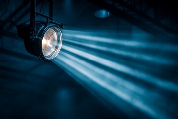 Leinwandbilder - Bright spotlight illuminating stage with beams of light creating an atmospheric effect in a performance venue