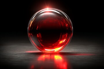 Aufkleber - Red translucent sphere reflecting light on a dark surface creating a striking visual effect