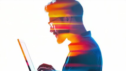 Poster - a person sitting in front of a laptop, focused on his work
