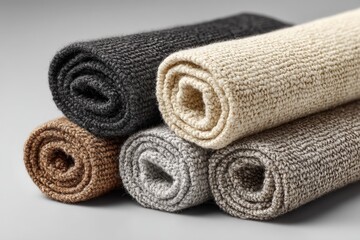 Aufkleber - Textured fabric rolls displayed in neutral colors on a smooth surface showcasing versatility for home decor projects