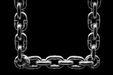 Fototapete - Shiny metal chain links hanging against a dark background showcasing industrial strength and design