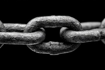 Fototapete - Metal chain links close-up showing texture and durability in a contrasting black background at an industrial setting