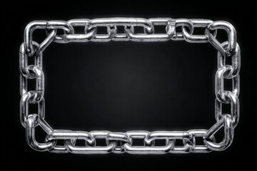 Fototapete - Shiny metallic chain arranged in a rectangular shape against a black background, highlighting its intricate links and texture