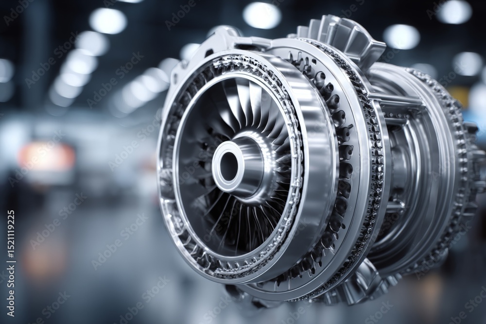 Turban Component High-quality jet engine turbine component displayed in an industrial ...