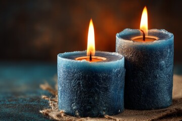 Poster - Warm glow of blue candles illuminating a cozy atmosphere in a serene setting