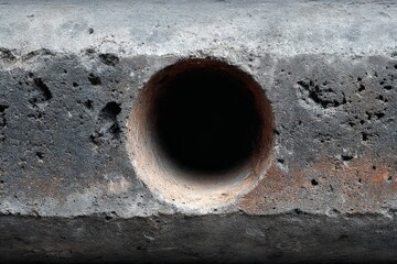 Aufkleber - Concrete wall with round opening showing texture and color variations in industrial setting during daylight hours