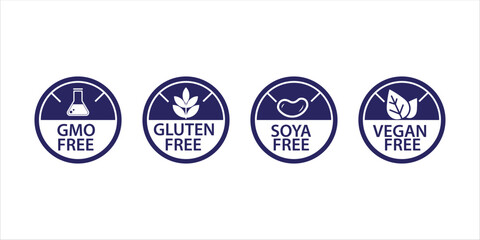 Vegan, Non-GMO, Gluten free, soy free icons set