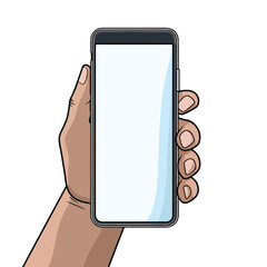 Wall Mural - Modern hand holding smartphone icon in vector format for digital communication illustrations