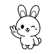 © DENIS - 手を振るかわいいうさぎ – チビスタイルの線画アイコン