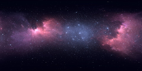 Wall Mural - 360 degree space nebula. Giant interstellar cloud with stars, equirectangular projection, environment map. Spherical panorama. 3D rendering, Fractal image