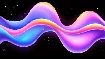 Aufkleber - Abstract colorful flowing shapes wave across a black background