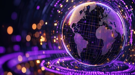 Poster - Digital globe surrounded by purple and orange glowing particles