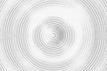 Poster - Radial halftone gradient background. Dotted concentric texture with fading effect. Black and white circle shade wallpaper. Grunge rough vector. Monochrome backdrop