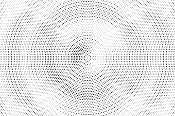 Aufkleber - Radial halftone gradient background. Dotted concentric texture with fading effect. Black and white circle shade wallpaper. Grunge rough vector. Monochrome backdrop