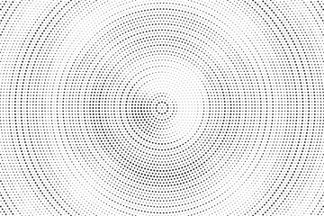 Aufkleber - Radial halftone gradient background. Dotted concentric texture with fading effect. Black and white circle shade wallpaper. Grunge rough vector. Monochrome backdrop