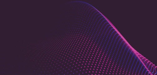 Wall Mural - Abstract background with dynamic colorful wave. Futuristic dotted wave of bright particles. Dark background. Colorful background for presentation design. Wide format vector illustration. Interweaving 