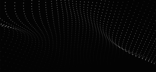 Wall Mural - abstract background with dynamic black and white wave. futuristic dotted wave of bright particles on