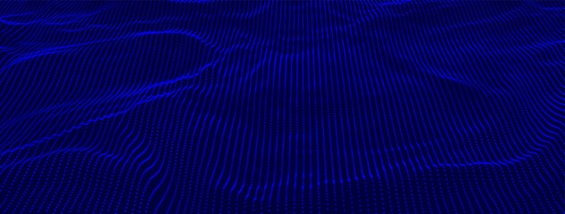 Wall Mural - Dynamic wave of glowing dots. Futuristic dot wave of bright particles. Weave effect. Futuristic background for presentation design. 3d rendering.